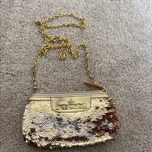 My Flat in London Gold and Brown Sequin Clutch